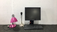 Samsung Syncmaster Screen, Computer Keyboard, (2) Desk Lamps