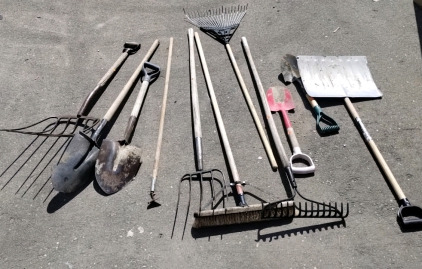 Various Tools including Shovels, Rakes And Pitchforks