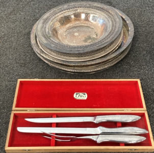 Japanese Carving Set, & Brassy Plates