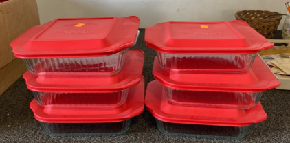 (6) 8X8 Glass Pyrex With Lids