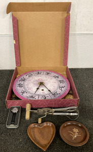 Shanghai Trading Company Pink Clock, Vintage Handheld Mixer, (2) Serving Trays, and Collectible Dallas Cowboys Watch