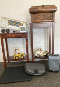 Space Heater, Foot Massager, Antique Tin Vehicles, Endtables