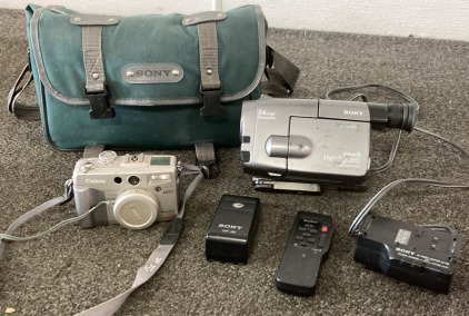 Sony Video 8 Handycam With Chargers, Remote And Case, Not Tested, Canon Powershot G2 (Not Tested)
