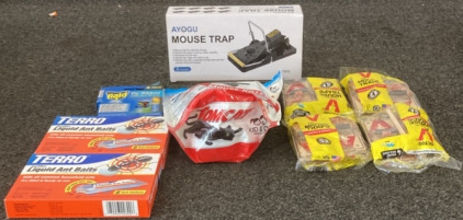 Mouse Traps & Poison, (8) Fly Ribbons, & Ant Baits