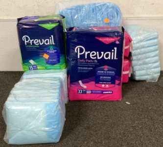 (3) Packs of Prevail Pads, (2) Packs Of Prevail underpads