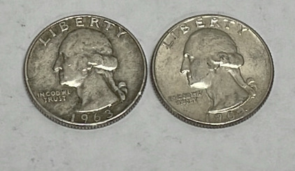 (2) 90% Silver Washington Quarters Dated 1964