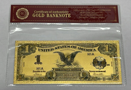 1899 $1 Silver Certificate 24k 99.9% Gold Foil Banknote With COA