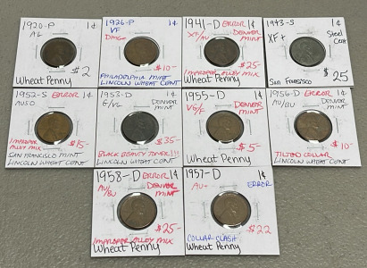 (10) Lincoln Wheat Pennies Dated 1920-1957