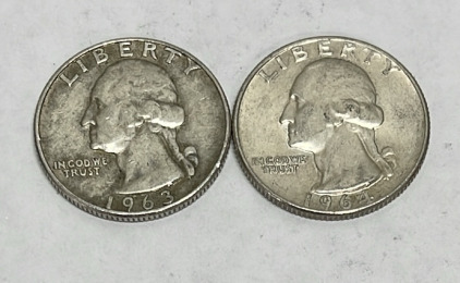 (2) 90% Silver Washington Quarters Dated 1962 And 1964
