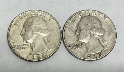 (2) 90% Silver Washington Quarters Dated 1963 And 1964