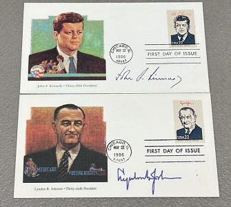(2) John F. Kennedy/Lyndon B. Johnson Presidential Envelopes Stamped And Dated W/ Postmark Chicago IL May 22nd 1986