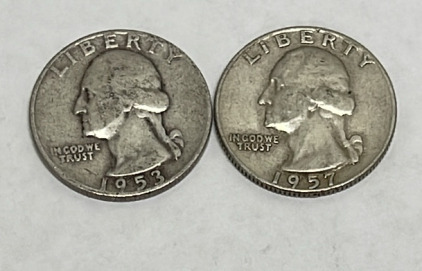 (2) 90% Silver Washington Quarters Dated 1953 And 1957