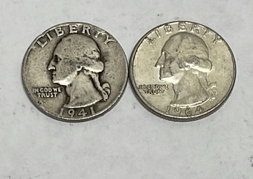 (2) 90% Silver Washington Quarters Dated 1941 And 1964