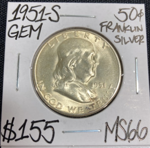 1951-S MS66 Gem Franklin Half Dollar