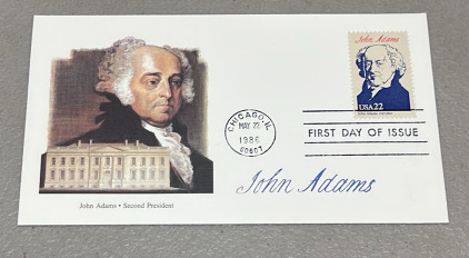 (1) John Adams Presidential Envelope Stamped And Dated W/ Postmark Chicago IL May 22nd 1986