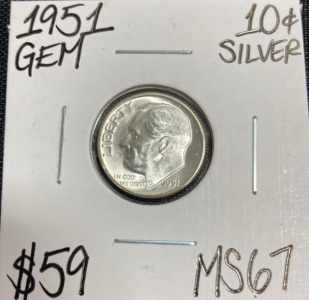 1951 MS67 Gem Silver Roosevelt Dime