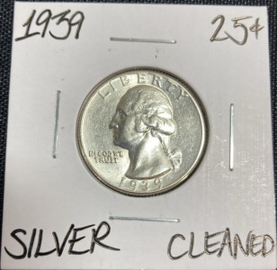 1939 Cleaned Silver Washington Quarter