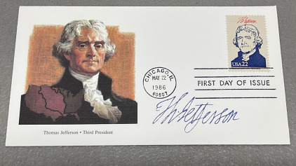 (1) Thomas Jefferson Presidential Envelope Stamped And Dated W/ Postmark Chicago IL May 22nd 1986