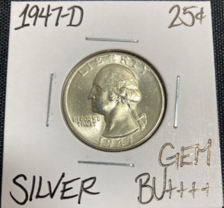 1947-D Gem BU++++ Silver Washington Quarter