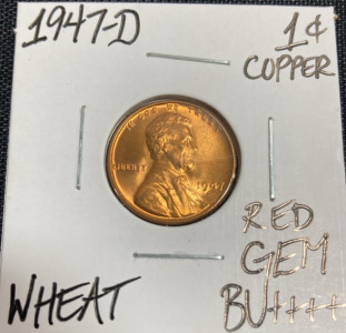 1947-D Gem BU++++ Red Wheat Copper Penny