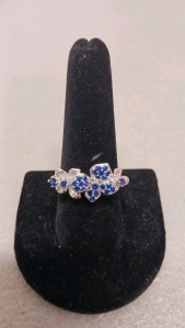 .925 Silver Blue Sapphire Flower Ring Size 9