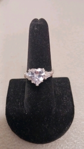 .925 Silver Clear White Heart Shaped Stone Size 8