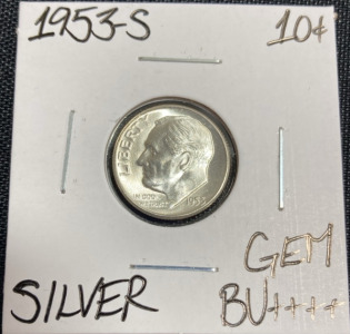 1953-S Gem BU++++ Silver Roosevelt Dime