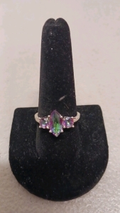 .925 Silver Marqoise Cut Mystic Rainbow Topaz Ring Size 10