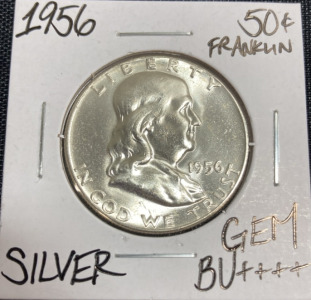 1956 Gem BU++++ Silver Franklin Half Dollar