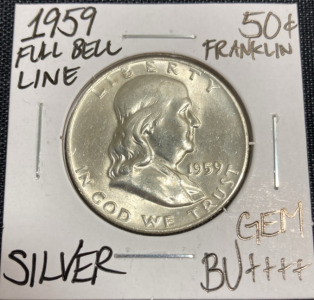 1959 Gem BU++++ Full Bell Line Franklin Half Dollar