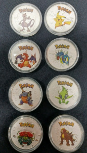 (8) Pokémon Silver Plated Collectable Coins