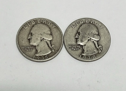 (2) 90% Silver Washington Quarters Dated 1935 And 1938