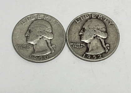 (2) 90% Silver Washington Quarters Dated 1950 And 1952