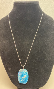 (1) 94.95 Ct. Blue Crazy Lace Agate Pendant .925 Necklace