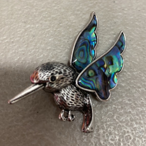(1) Hummingbird Broach Natural Abalona Shell Wrap Tibetan Silver