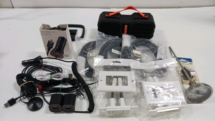 (1) Bluetooth Speaker (2) HDMI Outlet Installation Kits (1) Thermometer & Assorted Charging Cords