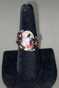 (1) Size 7 Fire Opal With Flowers .825 Ring