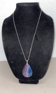 (1) Beautiful Multicolor Dragon Veins Agate Gemstone .925 Necklace