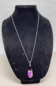 (1) 43.65 CT Fancy Purple and Black Agate Tearsrop .925 Necklace