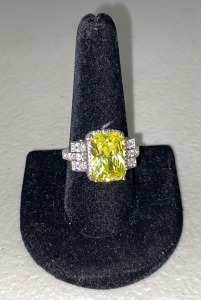 (1) Size 9 Faceted Emerald Cut Yellow Citrus .925 Ring