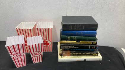 Popcorn Containers and Eight Books.