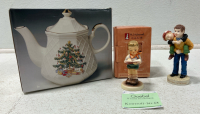 Ceramic Tea Pot, M.I. Hummel Figurine and small Figurine of 2 Boys