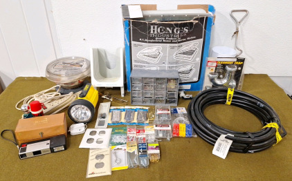 Collection Of Assorted Household Hardware, (1) RV Celling Vent Replacement, (1) 50' Roll Of 1/2" Poly Hose & More