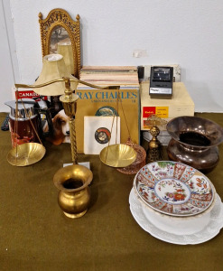 (1) Brass Scale, Collection Of Vintage Records. Includes Ray Charles & More