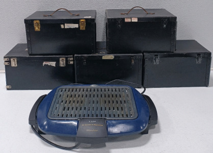 (5) Display Cases W/Over 20 Trays (1) T-Fal Barbecue Powers On