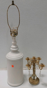 (1) Table Lamp (1) Brass Vintage 5 Arm Candle Holder