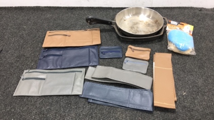 (2) Pans, (9) Leather Pouches