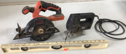 Black and Decker 3200SPM Jigsaw, and 20v Circular Saw #BDCCS20, 24 Inch Level