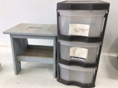 Wood Foot Stool and Plastic Cabinet