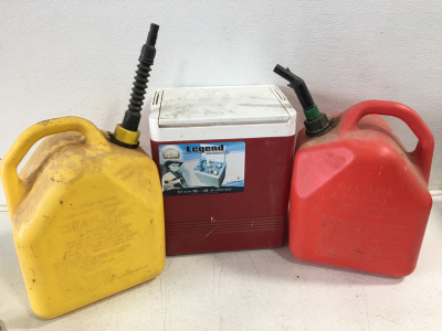 Gasoline Jug, Diesel Jug, and Igloo Cooler
